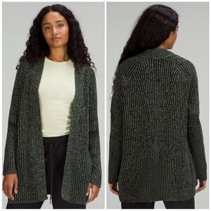 Lululemon Cotton Cashmere Blend Sweater Wrap Cardigan Green Black Sz 4